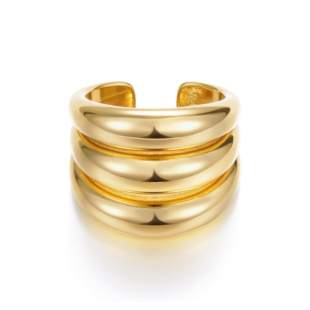 Bold Gold Triple Band Ring Adjustable NWOT